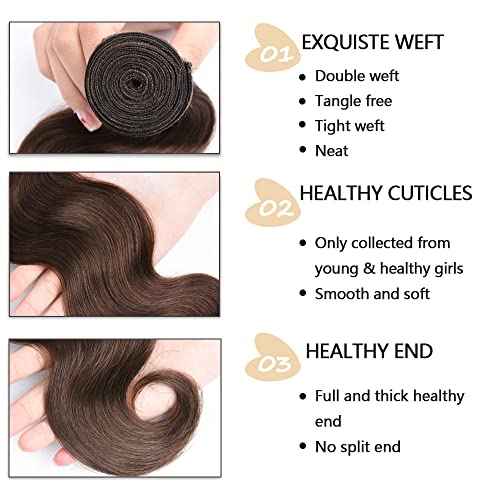 #4 Brown Bundles Human Hair Body Wave Human Hair Bundles 22 22 22 Inch Chocolate Brazilian Hair 3 Bundle Unprocessed Virgin Remy Hair Extensions 50 Gram Per Bundle