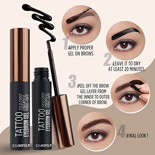 Cilrofelr Tattoo Peel Off Eyebrow Gel Tint, Semi Permanent Tattoo Brow Peel Off Tint Gel, Last Up to 3 Days, Waterproof, Transfer-proof, For Fuller & Defined Looking Brows, Brown (2 Pack)