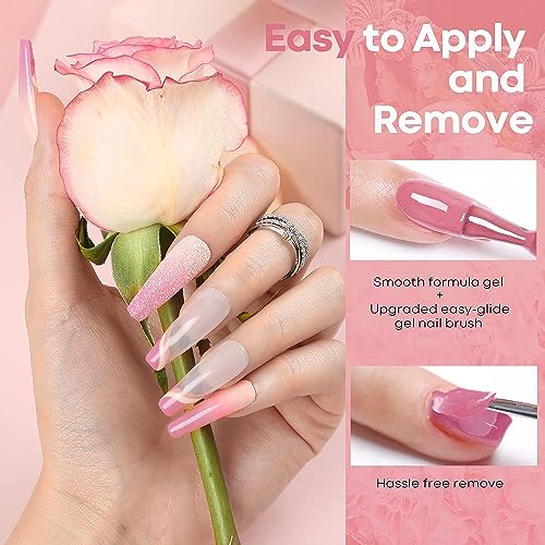 modelones Pink Gel Nail Polish Set, 6 Colors Light Soft Pink White Nude Pink Soak Off Summer Nail Art Gel Design Manicure Kit Salon DIY Home Gift for Women Girlfriend Girl