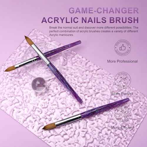 Acrylic Nail Brush Size 10, 100% Pure Kolinsky Nail Brush for Acrylic Application, Professional Nail Extension Manicure Tool Nail Drawing Pen for DIY Home Salon(Purple)