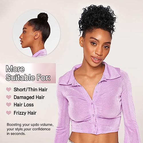 Lommel Messy Bun Hair Piece for Women - Dark Brown, Elastic Drawstring, Curly Synthetic Hair Extension
