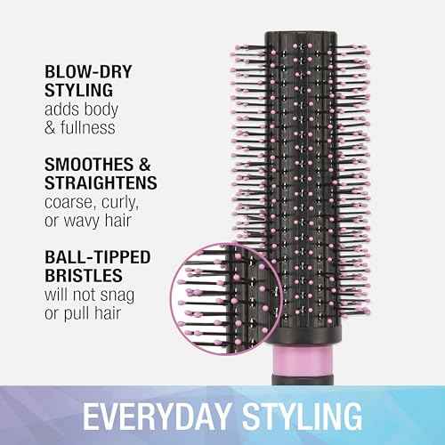 Conair Salon Results Round Hairbrush - Hair brush for blow out - blowdryer brush - features nylon bristles - Adds body and fullness - suitable on all lengths - Pink/Black