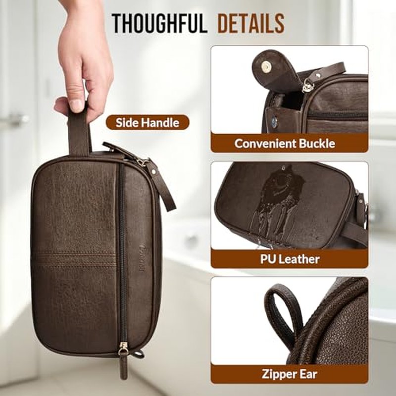 PU Leather Toiletry Bag for Men, Water-Resistant Travel Organizer