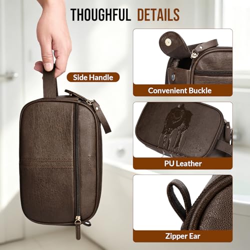 PU Leather Toiletry Bag for Men, Water-Resistant Travel Organizer