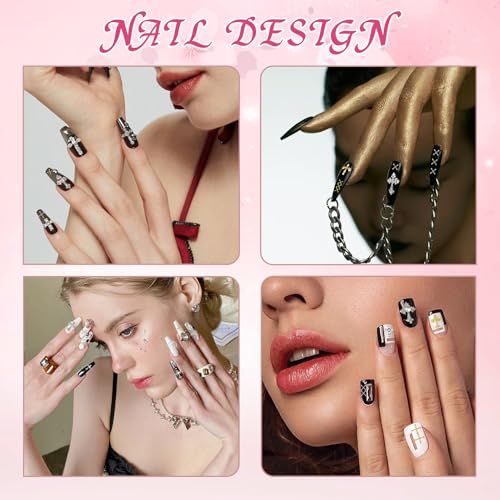 100 Pcs Cross Nail Charms Gold and Silver, 50 Each, Y2K 3D Silver Gold Charms Accessories for Nail Decorations