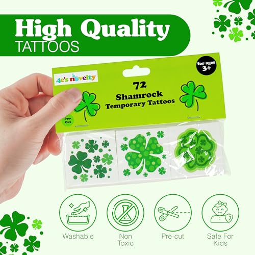 72 Shamrock Temporary Tattoos - St Patrick's Day Party Favors