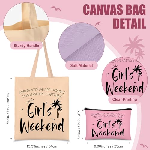 Paterr 8 Pcs Girls Weekend Trip Gifts for Women 4 Makeup Bags 4 Tote Bags Galentine Summer Vacation Bestie Friendship Favors(Weekend,Stylish Color)