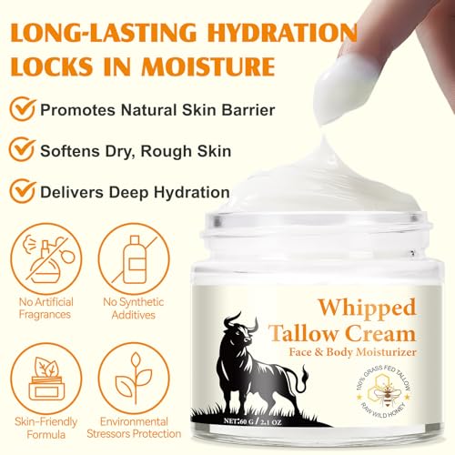 Beef Tallow for Skin,Tallow and Honey Balm, Beef Tallow for Face, Beef Tallow Skincare, Tallow Face Moisturizer,Grass-Fed Beef Tallow & Raw Wild Honey Blend, Natural Moisturizer Hydrates for Dry Skin
