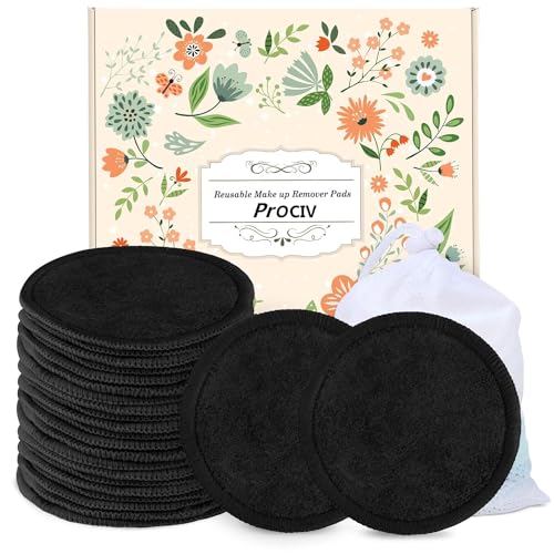 ProCIV Reusable Makeup Remover Pads, 25 Pack Bamboo Cotton