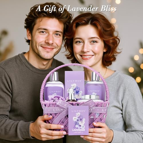 Lavender Spa Gift Set for Women - 7-Piece Relaxation & Bath Gift Basket for Mom