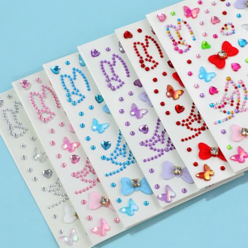 Face Gems Stickers - 6 Sheets Self-Adhesive Rhinestones