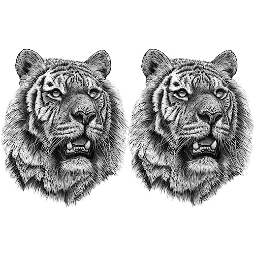 2 Sheets Realistic Animal Temporary Tattoos Stickers Sketch Lifelike Tiger Roar Designs For Men Waterproof Arm Leg Fake Body Art, Gym & Parties Bold Masculine Decals