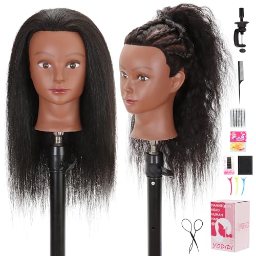 YODIDI 100% Human Hair Mannequin Head 16" with Table Clamp