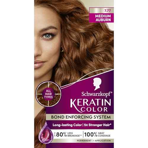 Schwarzkopf Keratin Permanent Hair Dye Cream, 7.7 Medium Auburn, Professional Quality Color for Up to 100% Gray Coverage, Bond Enforcing System