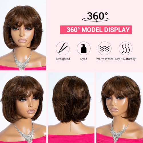 Rebecca Fashion Brazilian Remy Short Bob Wig with Bangs