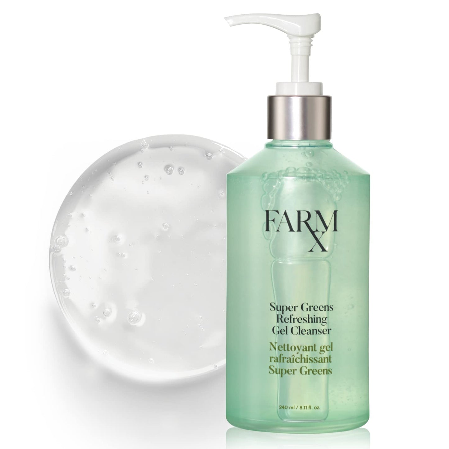 Farm Rx Super Greens Refillable Gel Facial Cleanser - Vegan natural daily gel cleanser with super green ingredients to cleanse skin and remove dirt and makeup (240ml/8.11 fl oz) Clean Beauty