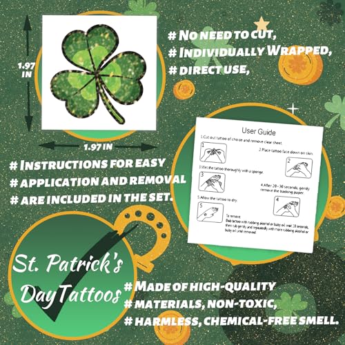 Winthrop 240 Pcs Glitter Shamrock Temporary Tattoos for Kids
