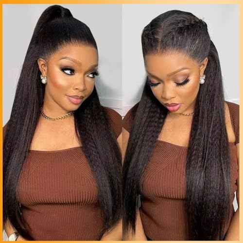 QTHAIR 16A Virgin Kinky Straight Lace Closure (18inch) 4x4 Free Part 150% Density Top Swiss Lace Natural Kinky Straight Human Hair Closure with Baby Hair