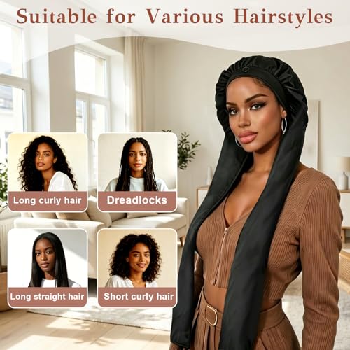 FOWSRHRG Long Sleeping Hair Bonnet for Braids, Curls & Locs, Breathable & No Slip