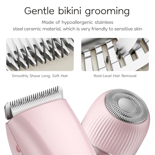 Bikini & Body Hair Trimmer for Women, Dual Head - IPX7 Waterproof Electric Razor for Gentle Pubic, Facial, Underarm, and Leg Shaving