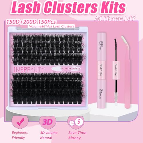 Lash Clusters Kit 150D+200D Eyelash Extensions 12-20mm with Bond & Seal