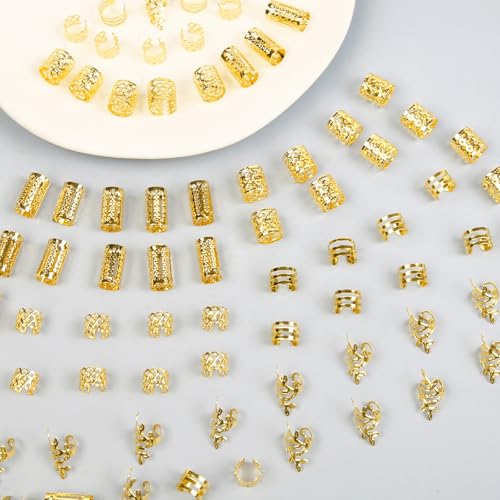 Gold Hair Cuffs for Braids - 100 Piece Set