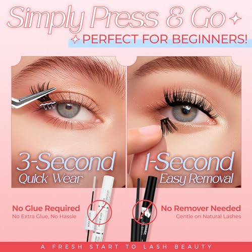 LASHVIEW Self Adhesive Lash Clusters Eyelashes,Press-on Lashes 10-16mm Individual Lash Extension Kit with Lash Tweezers,No Glue Needed Natural Self Adhesive DIY Eyelash Extension Kit 60pcs (Z01)