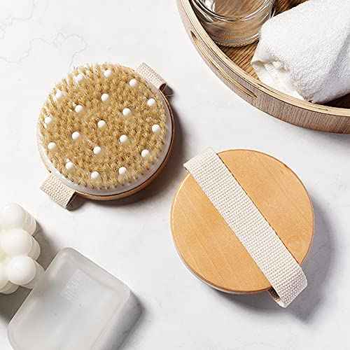 BoAn 2 Piece Shower Brush Set - Natural Wooden Massage Brush for Dry Skin, Lymphatic Drainage and Cellulite Care Body Brush for Exfoliating Body Scrubber and Cellulite Treatment