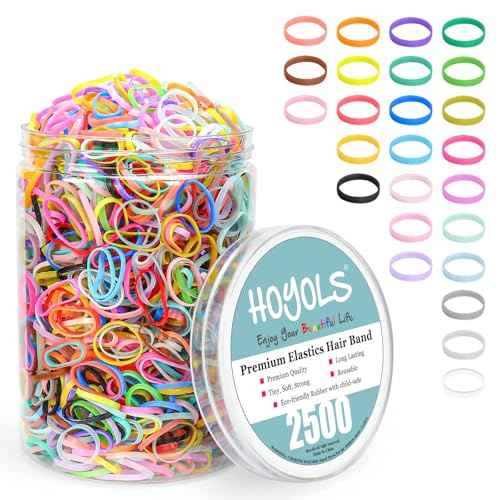 HOYOLS 2500 pcs Colorful Elastic Hair Rubber Bands, Small Hair Ties Accessories No Pull No Damage Stretch Holder for Girls Women TPU (25 Mixed Multi Hue)