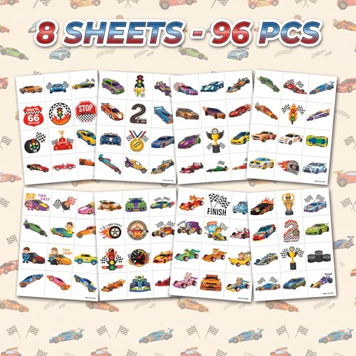 96 Pre-Cut Race Car Temporary Tattoos for Kids