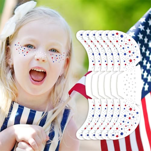 Red White Blue Glitter Freckles Tattoo - 4th of July, 6 Pack