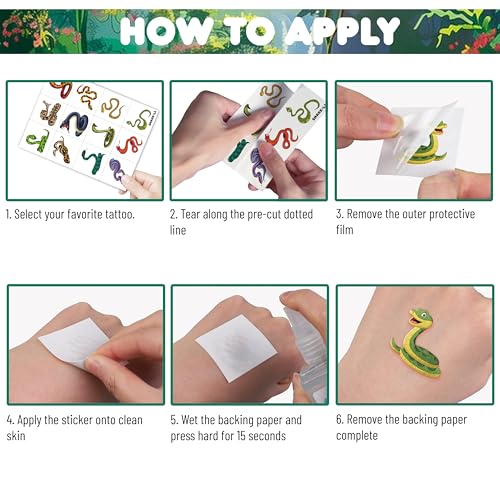 96 PCS Snake Temporary Tattoos for Kids – Party Favors