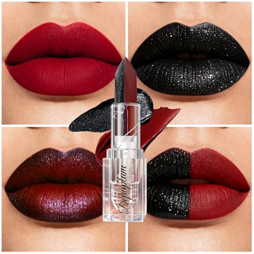 Depuplum Dual-Tone Lipstick: Red Matte & Black Glitter