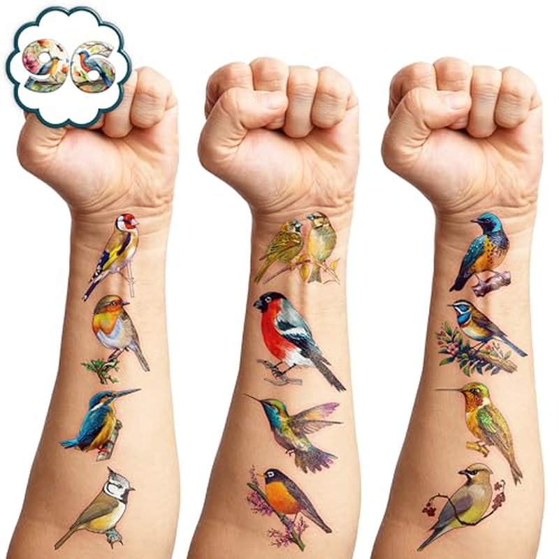 96 PCS Small Rainforest Bird Pre-Cut Temporary Tattoos Birthday Party Decorations Supplies Favors Hawaiian Summer Hummingbird Decor Stickers For Girls Boys Gift School Prizes Rewards (Normal)