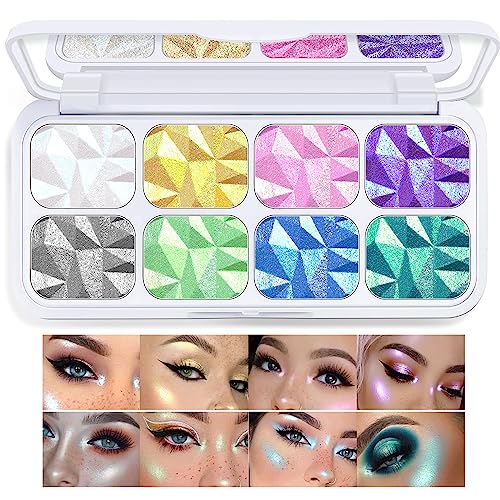HOSAILY 8 Colors Diamond Highlighter Palette with Mirror