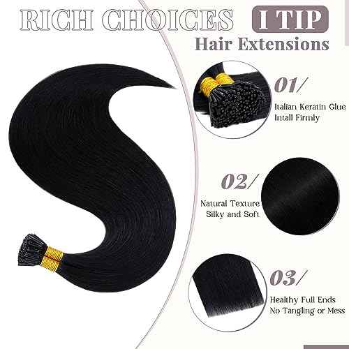 Rich Choices I Tip Hair Extensions Human Hair,100 Strands 0.5g/Strands,100% Real Remy Human Hair Extension Pre Bonded Keratin Stick In Hair Extensions Hair Piece For Women 18 Inch #1 Jet Black