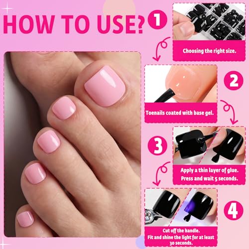 AddFavor Pink Press On Toenails - 144pcs 12 Sizes