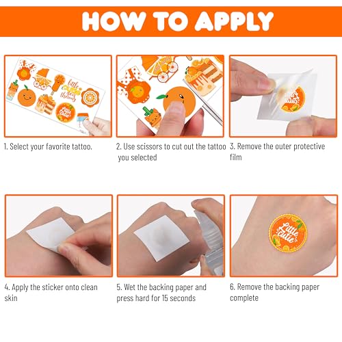 Orange Temporary Tattoos 10 Sheets 100 PCS Baby Shower Party Decorations Favors Supplies Baby Theme Birthday Stickers Christmas Gifts for Boys Girls Class School Prizes Carnival