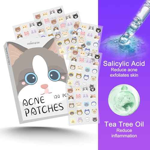 Pimple Patches,Acne Patches,Pimple Patches for Face, Cute Stickers,Salicylic Acid & Tea Tree, 120 Hydrocolloid Dots in 20 Colors for Face,Cute Cat Pimple Stickers