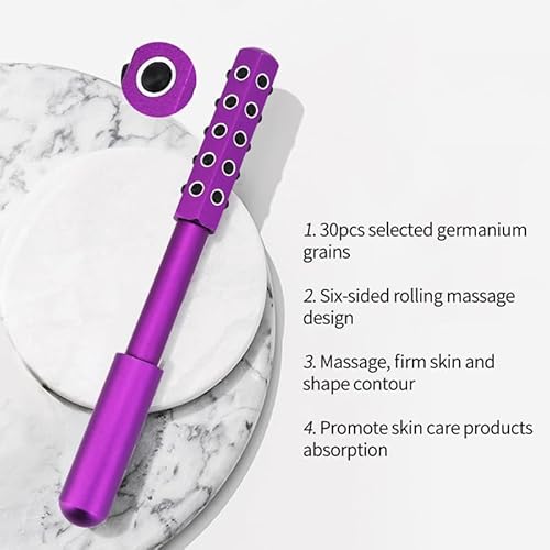 30-Stone Facial Roller - Cooling Face & Neck Massager Tool for Skin Rejuvenation | 360¡Æ Contouring with Germanium Stones & Aircraft Aluminum | Portable 7.6" Beauty Roller - Purple