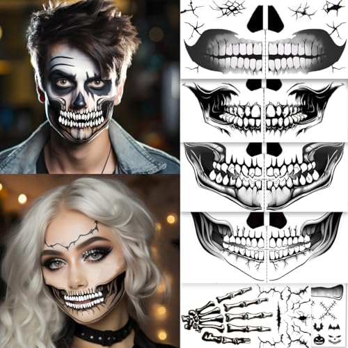 Skeleton Face Temporary Tattoos - Easy Water-Apply Halloween