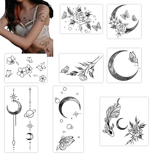 INKARTLINK Temporary Tattoo Set of 8 | Fake Tattoos: Lasts 1-2 Weeks | Butterfly Flower Symbolism, Minimalist Elegance for Elegant Women