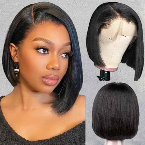 Bob Wig Human Hair 200 Density Virgin Remy Hair Double Drawn Human Hair Wig 3x Longer Lifespan 13x4 HD Lace Front Wigs Human Hair Pre Plucked Bone Straight Short Bob Natural Black 10¡±