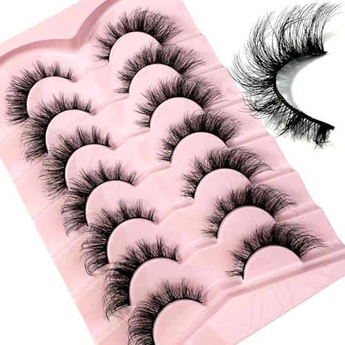 False Eyelashes Wispy Lashes Natural Look Fake Eyelashes Cat Eye Lashes Mink Fluffy Strip False Lashes Fox Eye Lashes Pack 7 Pairs (7Pairs2hao)
