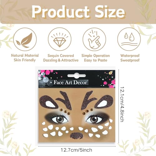 Deer Face Christmas Stickers - Glitter Rhinestone Temporary Tattoos