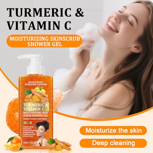 Turmeric Vitamin C Body Scrub Exfoliating Shower Gel, 2-Pack 16.9 fl oz