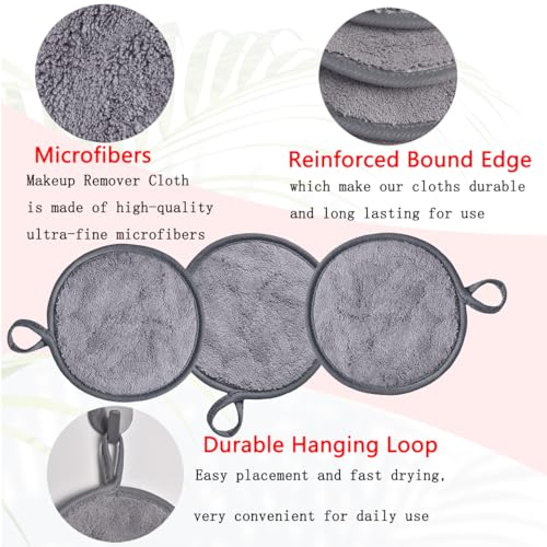 Large Reusable Makeup Remover Pads for Face, Soft Microfiber Makeup Remover Cloths Washable, Premiun 5 INCH Face Cleaning Pad with Laundry Bag, 12 Pack Grey