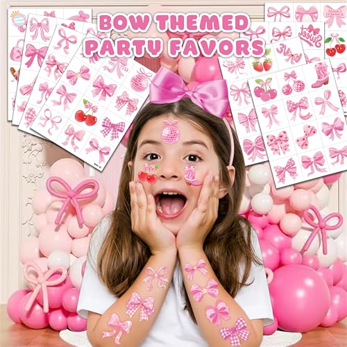 120 PCS Pink Bow Temporary Tattoos - Party Favors & Stickers