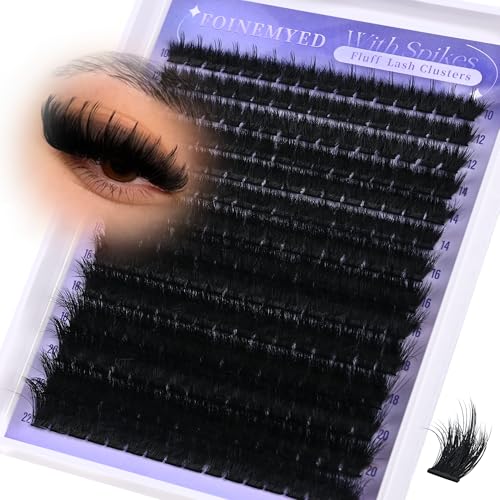 Lash Clusters with Spikes 300D Manga Volume Lash Clusters Evil Look Eyelash Clusters 10-22MM Thick Eyelash Extensions D-Curly Individual Lash Extensions DIY at Home by FOINEMYED