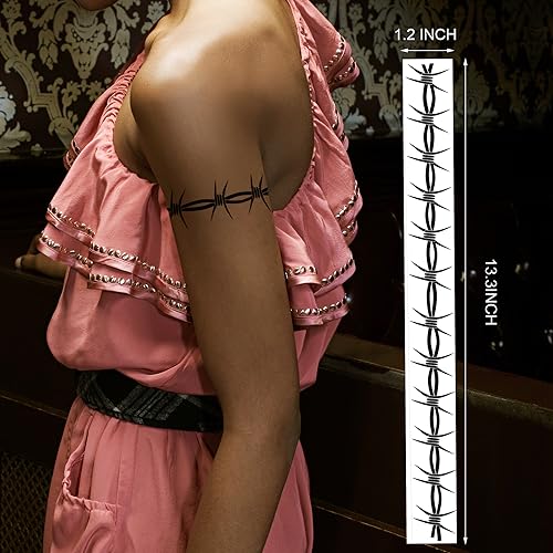9-Sheet Large Barbed Wire Tattoos, Variety of Barbed Wire Temporary Tattoos for Men Women - Waterproof Fake Tattoos for Concerts & Halloween